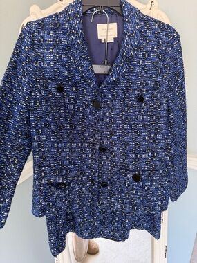 kate spade Royal Blue Tweed Double-Breasted Blazer and matching pencil skirt
